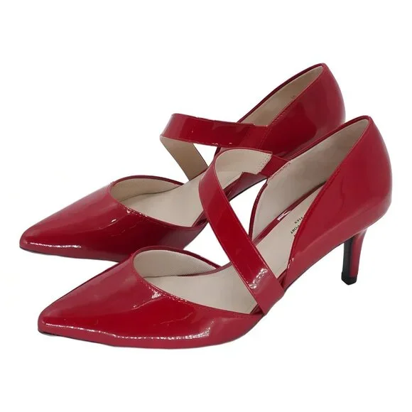 LifeStride Suki Pointed Cross-Strap Pumps Red Patent US 8M EU 38.5 - Picture 2 of 6